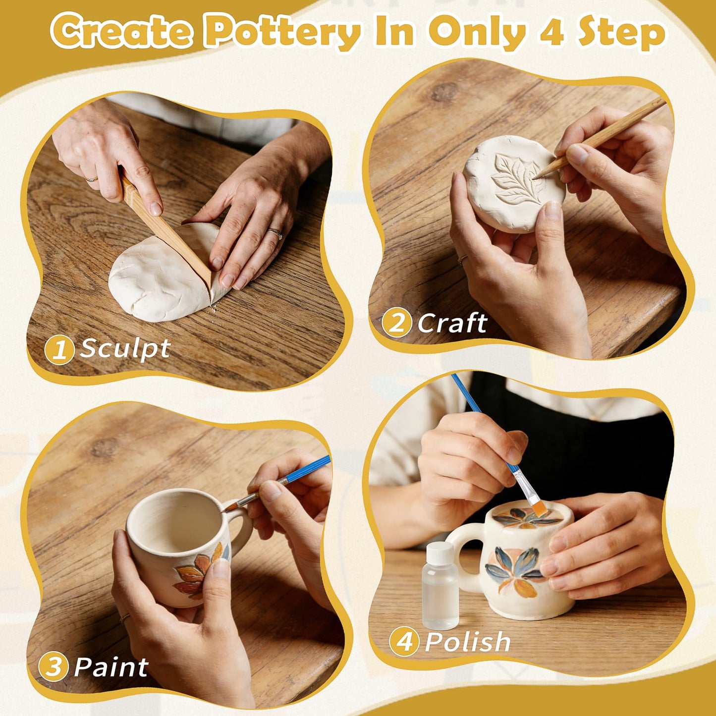 Texilo Air Dry Clay Kit for Adults, Pottery Starter Tools for Beginner, DIY Painting Making Set with Clay,Paints,Sculpting Tools,Varnish, Guide, Christmas Birthdays Gift for Arts Crafts Lover at Home