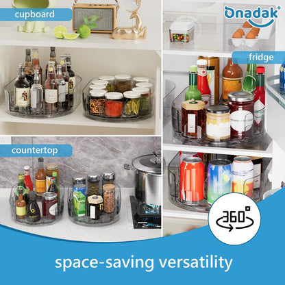 Onadak Lazy Susan Turntable Organiser for Fridge, 360°Rotating Spice Racks for Kitchen Cabinet, Fridge and Pantry Organizer, 33 X 7.5cmClear PET Revolving Condiment Holder﻿