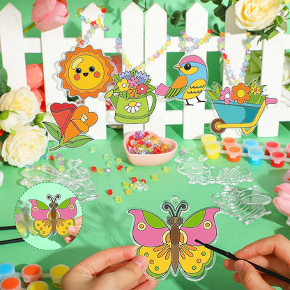 Beeveer 30 Sets Summer Suncatchers Craft DIY Summer Stained Glass Kit Paint Your Own Flower Butterfly Bee Window Art Ornaments for Easter Activities Party Favor