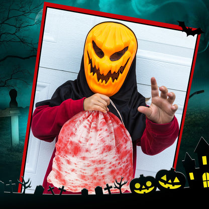 Arrowbash 4 Pcs Halloween Horror Treat Goodie Bags Bloodstain Spooky String Back Halloween Drawstring Bloody Body Bags for Candy Favors Supplies (20 x 16 in)