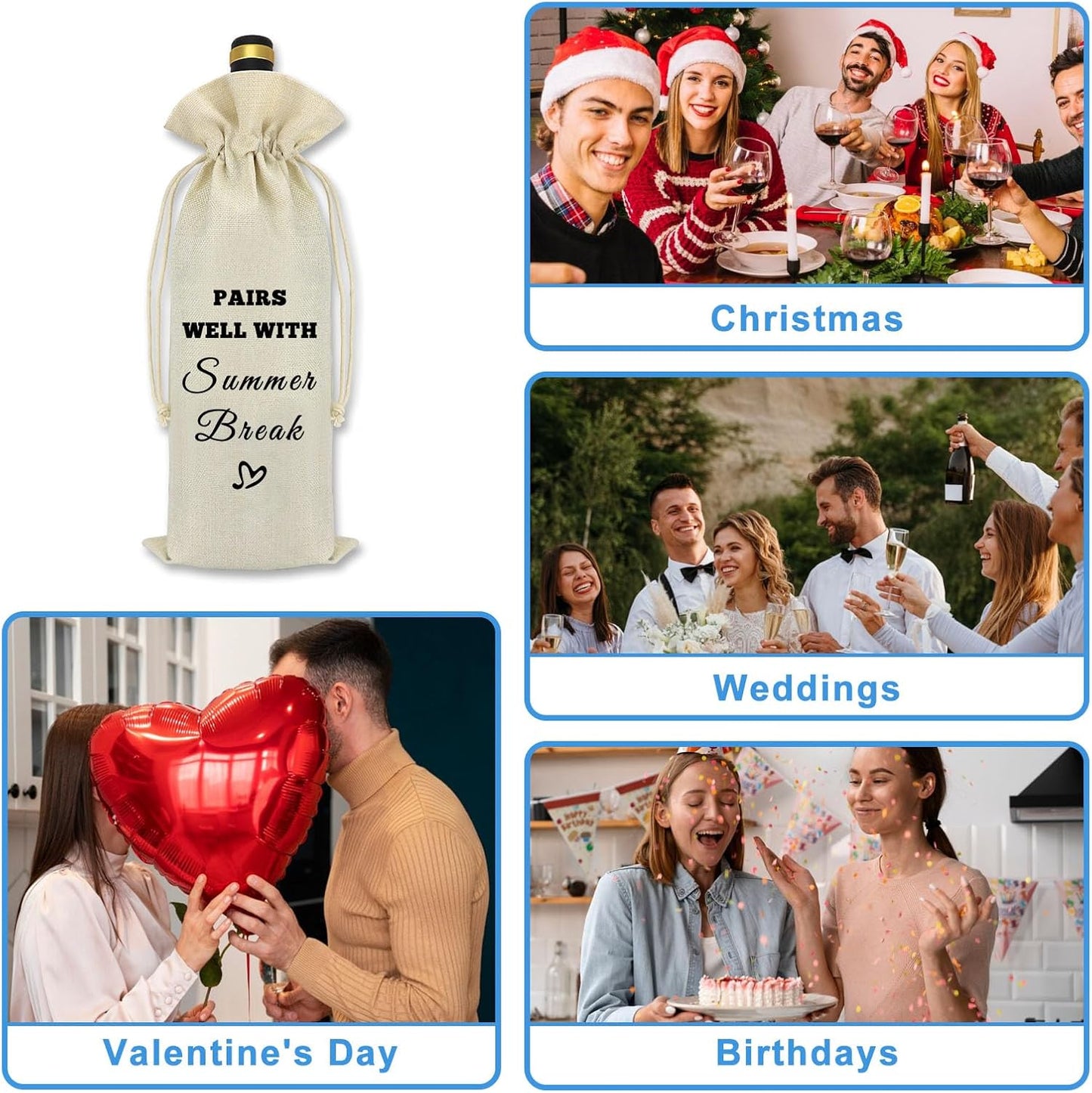Teacher Wine Bags - Teacher's Day Gifts for Coworkers, Appreciation Gifts, Reusable Decorative Wine Bags for Parties
