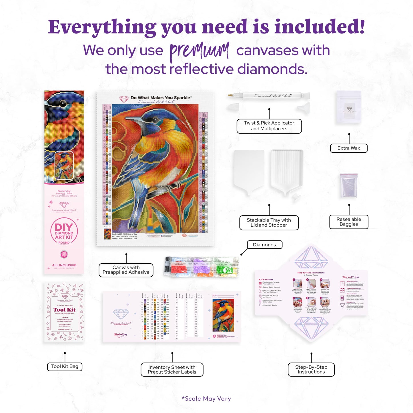 DIAMOND ART CLUB Bird of Joy Diamond Painting Kit, Fun DIY Crafts for Adults, Round Diamond Art Canvas, 9" x 13.5" (22.8 cm x 33.8 cm)