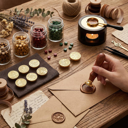 18Pcs Wax Seal Stamp Kit,Classic Sealing Wax Stamp Heads with Wooden Handle Metal Wax Seal Molds, Wax Warmer Melting Spoon Silicone Mat for Wedding Invitation Letter Envelope Gift Cards DIY Crafts