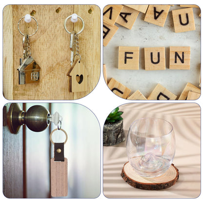 Briwooody 100 Pcs Laser Material Kit Engraving Blanks Wooden Keychains Blanks Set Laser Cutting Materials Unfinished Wooden Engraving Key Tag Ring for DIY Gifts Crafting Cutters