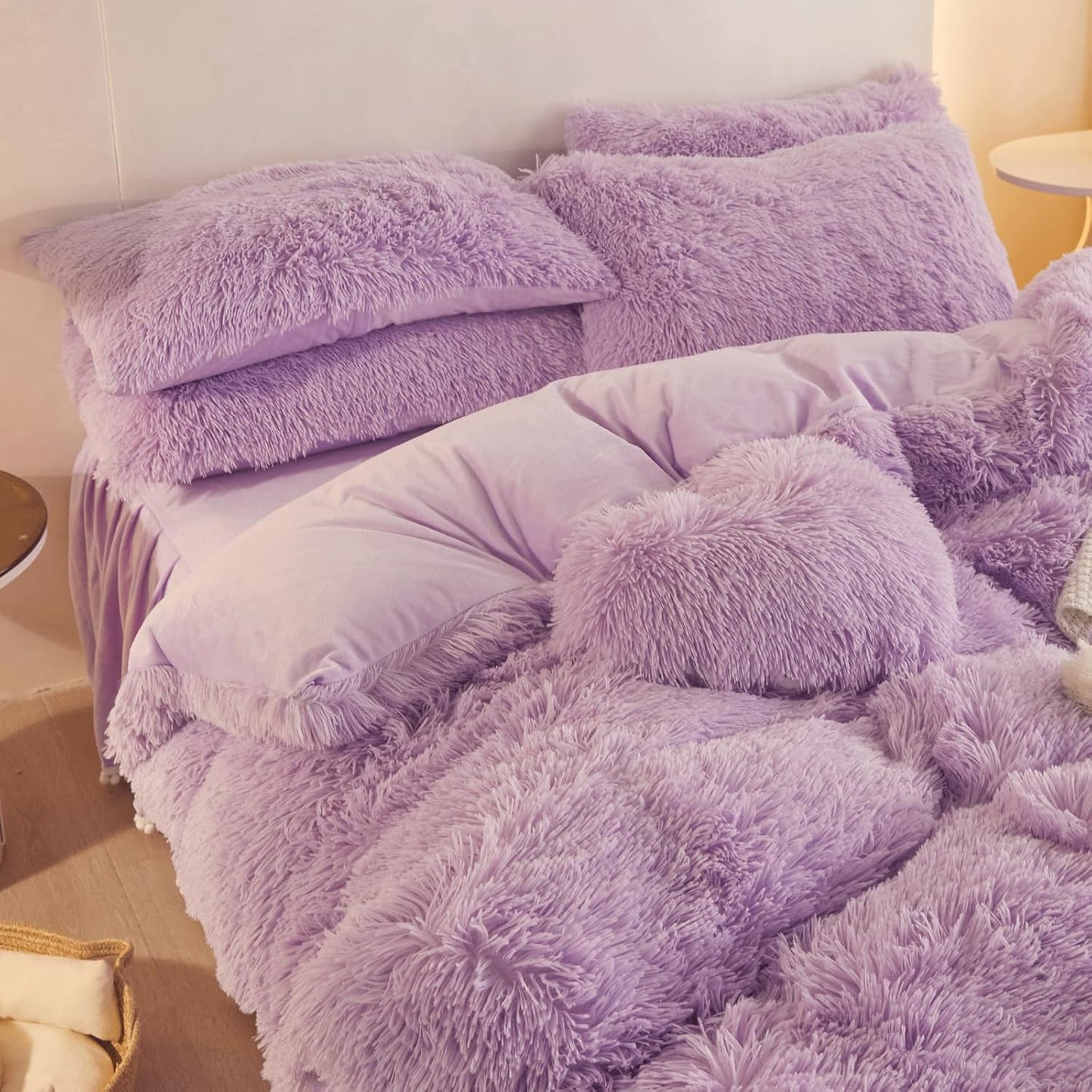 Soft Lavender Faux Fur Fluffy Pillow Case, Cute Decorative Fuzzy Pillow Covers for Home Bedroom Living Room, Set of 2