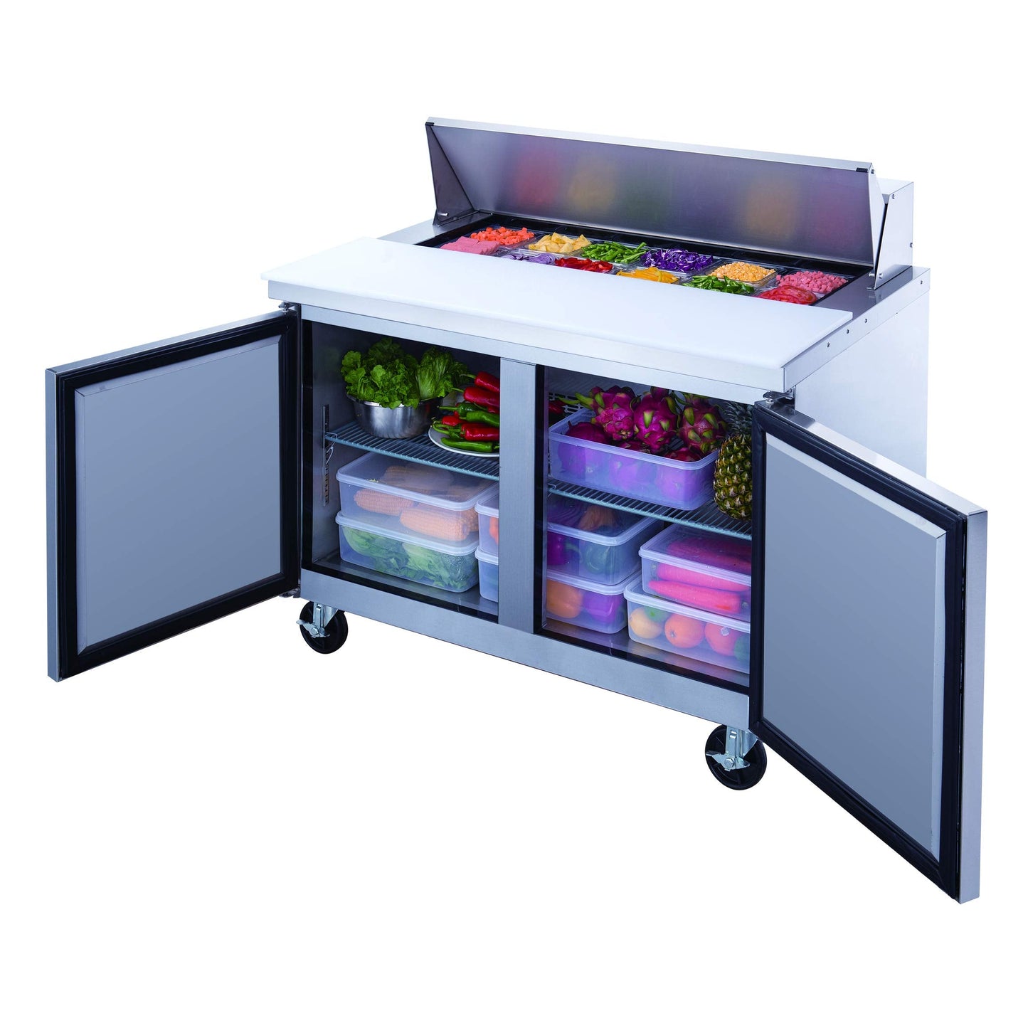 Dukers DSP48-12-S2 11.4 cu. ft. 2-Door Commercial Food Salad Sandwich Prep Table Refrigerator 48" inch