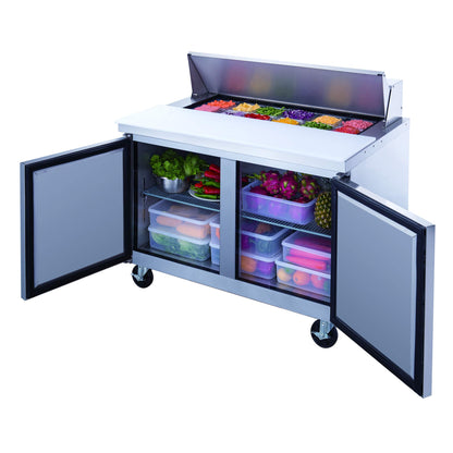 Dukers DSP48-12-S2 11.4 cu. ft. 2-Door Commercial Food Salad Sandwich Prep Table Refrigerator 48" inch