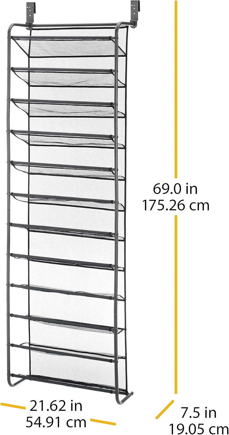 36 12 Closet 69"L 21.7"W 7.5"H, Whitmor Pair Over the Door Shoe Organizer, Tier Hanging Shoe Organizer, Heavy Duty