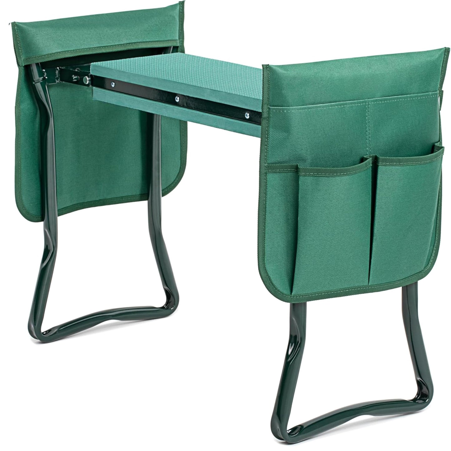 iPower Upgraded Garden Kneeler and Seat, with Sturdy Soft EVA Foam Pad, 2 Tool Pouch, Hold 330lb, Portable Foldable Kneeling Bench, for Gardening, Fishing, Camping, Green