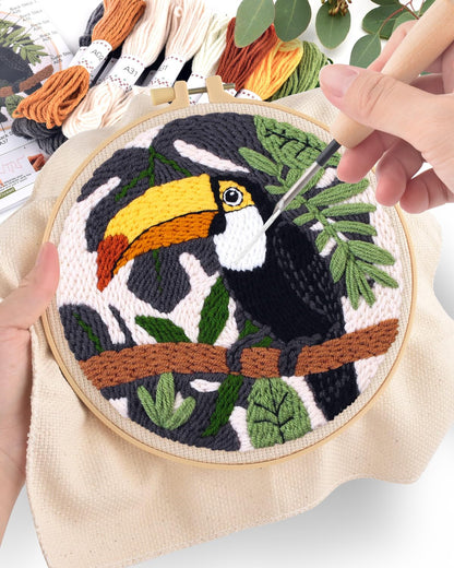 ERKOON Punch Needle Kit for Beginners Adults, DIY Easy Animals Embroidery Set for Starter Art Craft, Needling Punch Project with Patterns, Tools, Yarns, Hoop, Instruction (Crow)