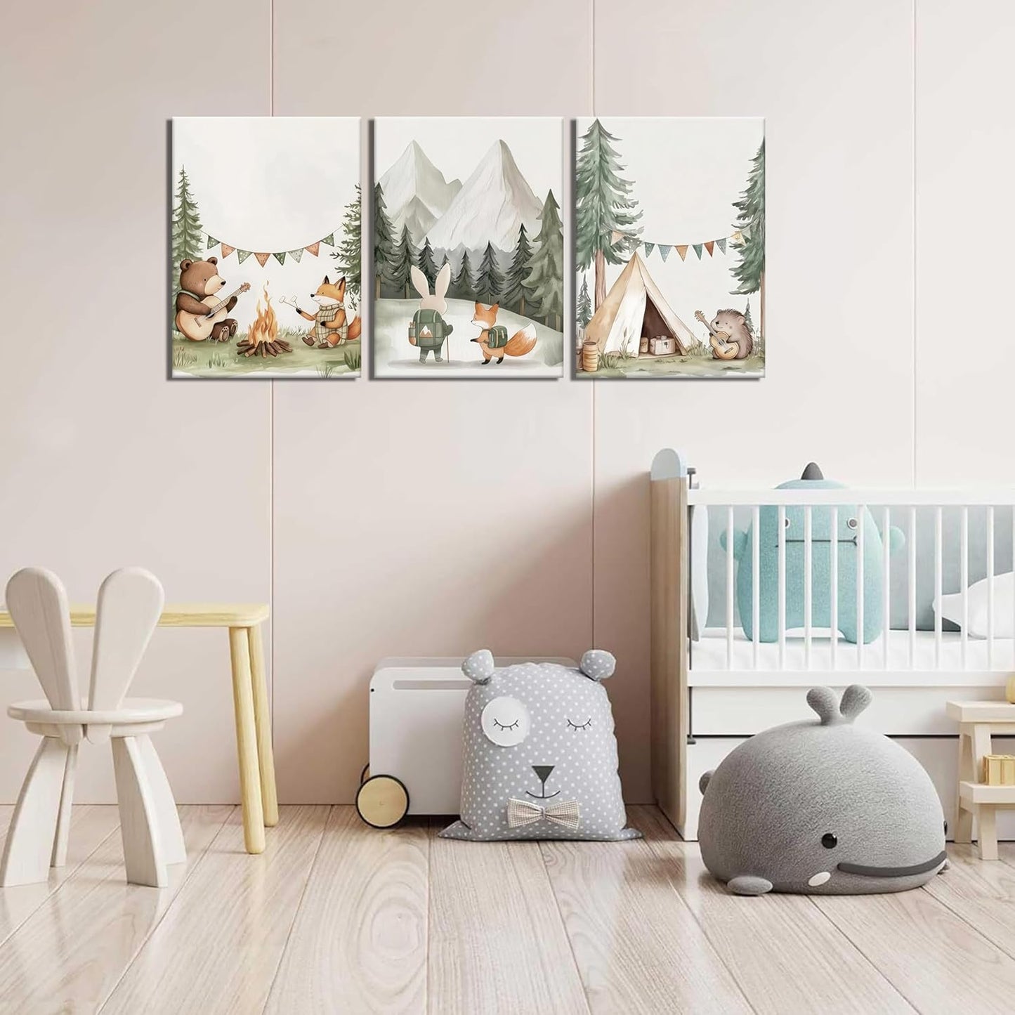 12x16in AKWISH Nursery Woodland Animals Canvas Wall Art, Cute brave Bear Fox Rabbit Hedgehog Nursery Wall Decor, Framed