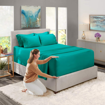 Nestl Extra Deep Pocket Split King Sheet Set - 7 PC Soft Microfiber Bedding Sheets & Pillowcases, Teal Blue/Green