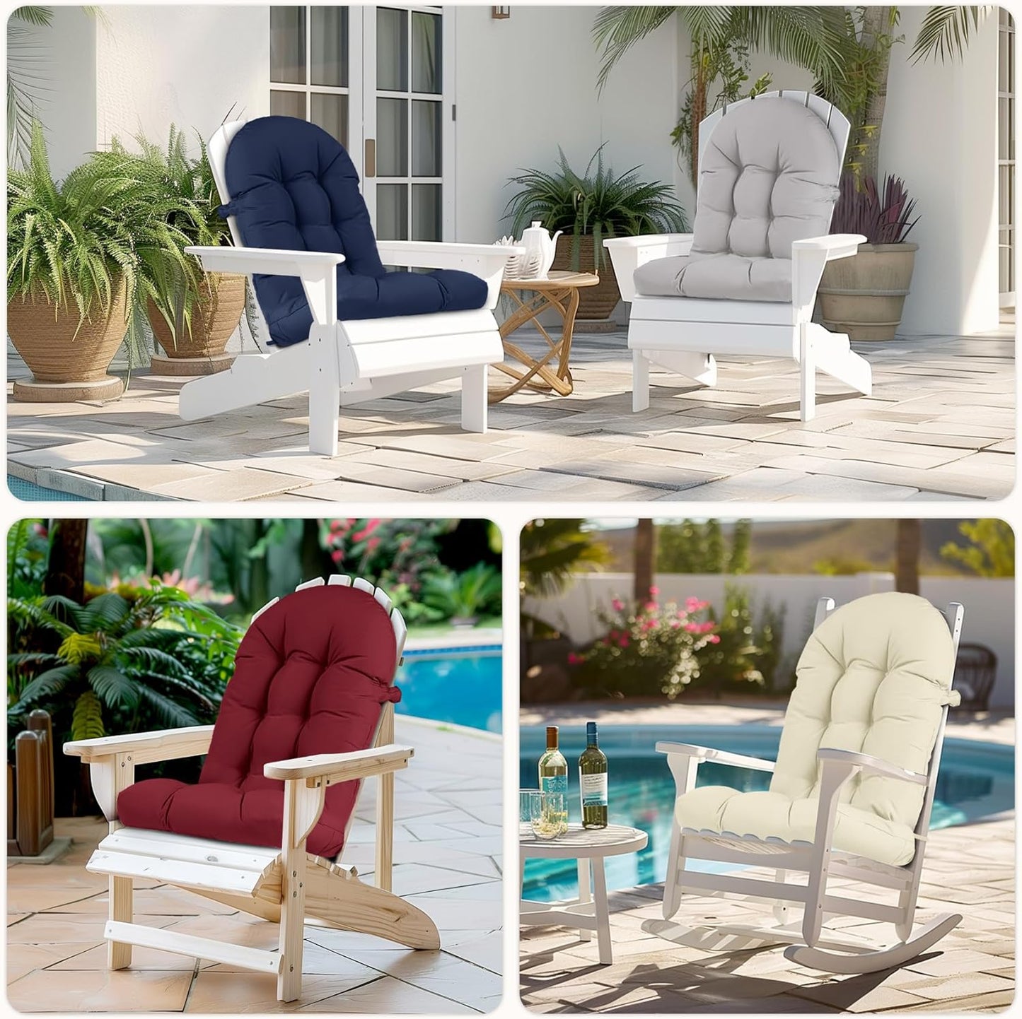 Cushion,44 Inches Adirondack Chair Waterproof High Back Outdoor Chair Cushions with Non-Slip Bottom,High Back Patio
