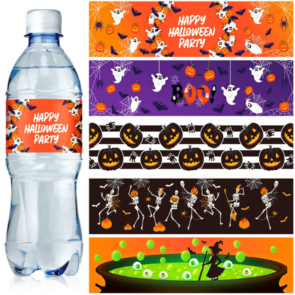 Menkxi 100 Pcs Halloween Water Bottle Labels Pumpkin Witch Potion Bat Ghost Water Bottle Sticker Wrappers Treat Halloween Box Labels for Birthday Party Supplies Decorations Ornaments (Classic Style)