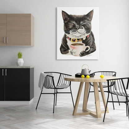 Stupell Industries Smiling Cat & Coffee Mug Canvas Wall Art Design by Holly Simental