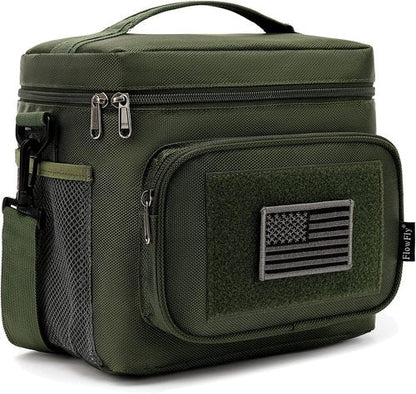 FlowFly Tactical Lunch Bag - Large Insulated Cooler Tote for Men & Women | Army Green, MOLLE/PALS Webbing