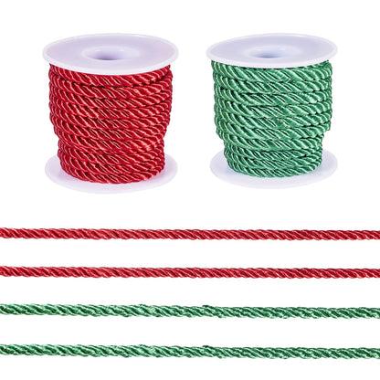FASHEWELRY 8.74 Yards Christmas Twisted Cords 5mm Red Green Braided Silk Rope Cords Polyester Silk Cords for Macrame Bracelets Curtain Costumes Xmas Ornament, Crafts Making