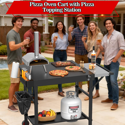 AOKEMAi Grill Table for Oon Pizza Oven Accessories, Ninja Pizza Oven Table with Extendable Desk - Fit Gozney, Solo Stove, Durable Outdoor Grill Cart Stand with Food Prep Topping Station for Backyard