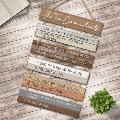 The Ten Commandments Christian Home Wall Decor Art, Wooden Hanging Bible Verse for Home, Bedroom, Living Room, Church, Farmhouse, Garden, Office (Retro)