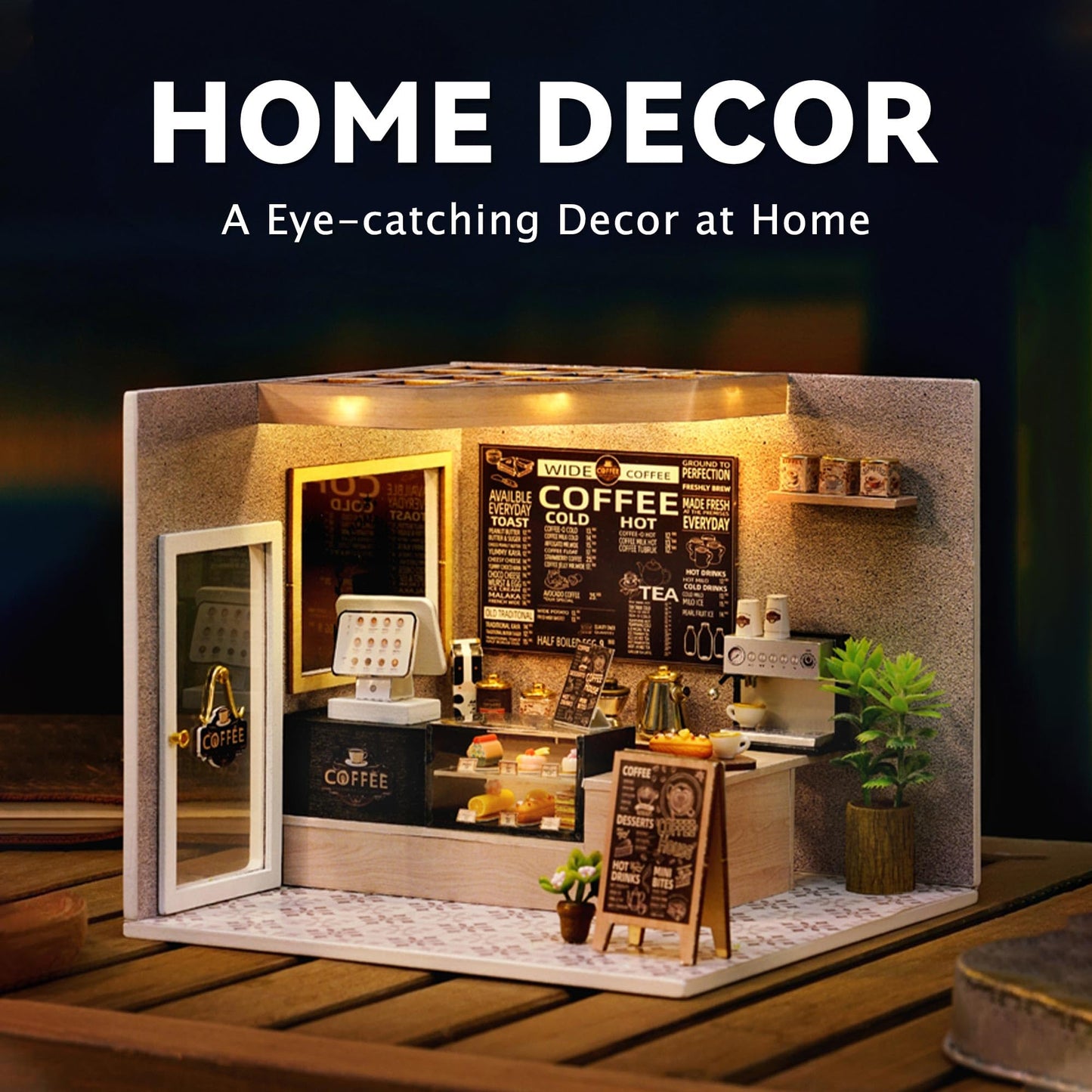 Flever DIY Miniature House Kit, Tiny Home Kit with LED Light, Mini House Build Craft Kits for Adults and Teens, Home Decor Creative Gift for Family/Friends (Leisurely Coffee Shop)
