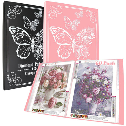 ZYNERY 2 Pack A3 Diamond Painting Storage Book, 60 Pages Art Portfolio Diamond Art Storage Large Folder - Suitable for 12x16 inch Diamond Painting (Pink + Black)