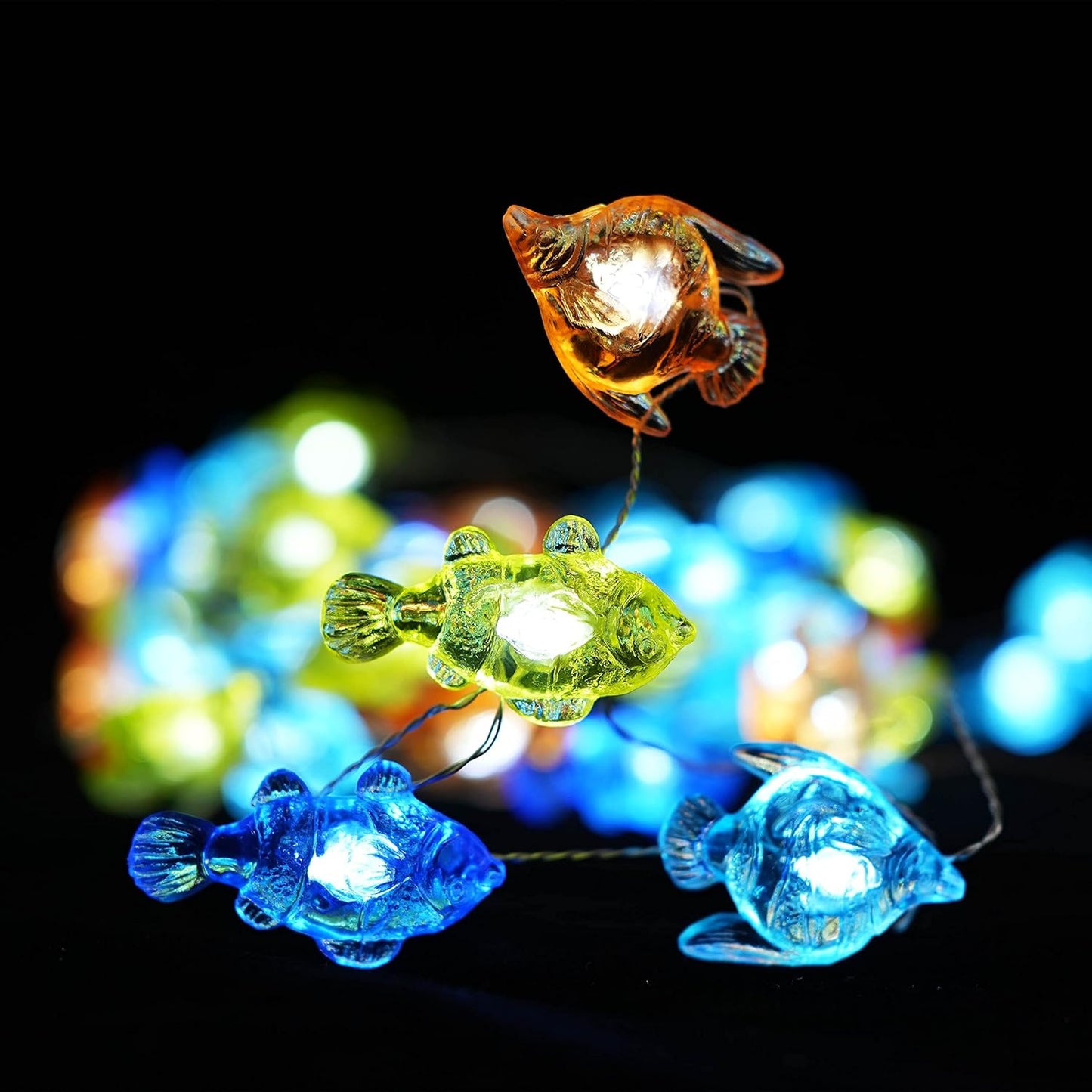 14ft 40 8 Decorman Tropical Fishes Decorative String Lights, LED Modes Cool White Weatherproof Battery Operated Ocean