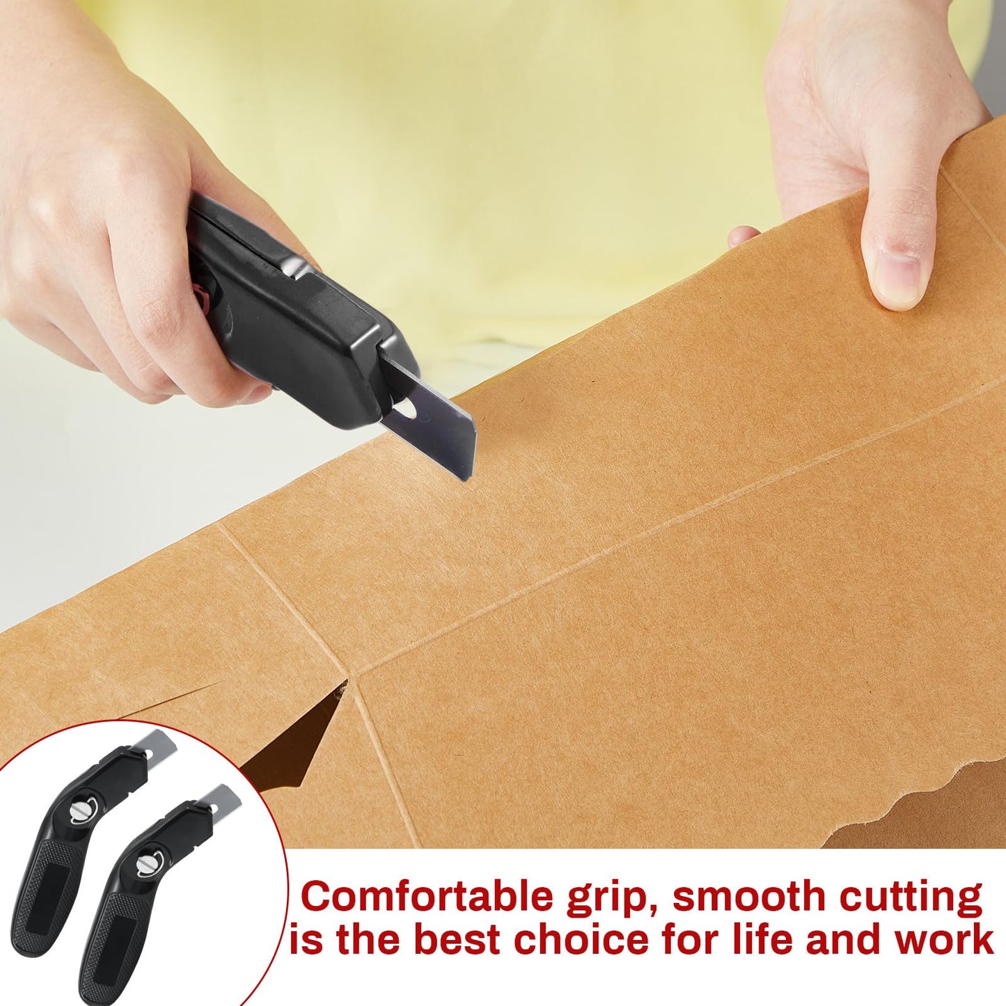 Lasnten 2 Pieces 6 Blades Utility Carpet Knife Cutting Heavy Duty Carpet Knife Cutter Tools with Blades Razor Blade Knives with Protective Cap for Box Cutter Roofing Purpose, Aluminum (Black)