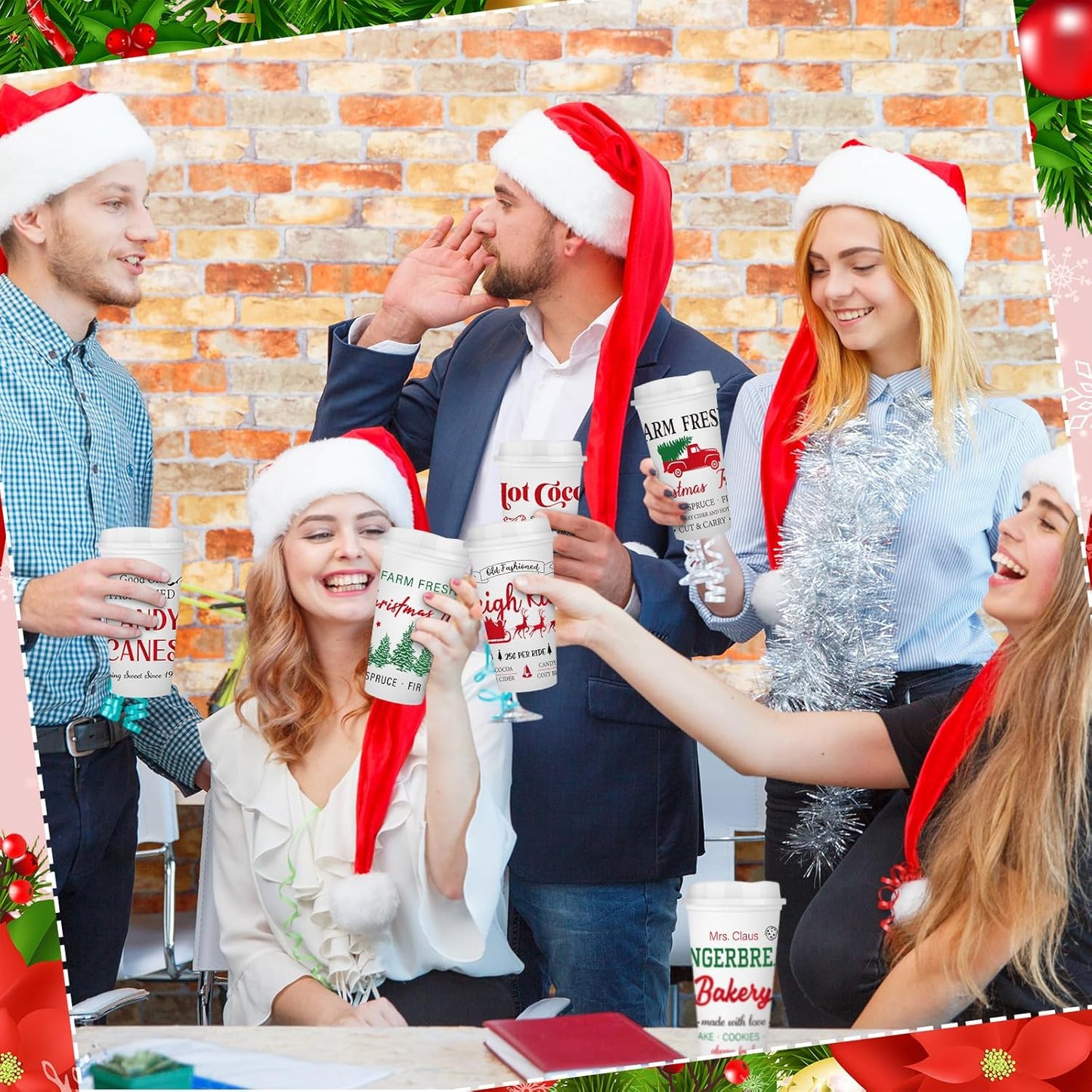 16 oz Winter(12 Cocoa,2.33.56.3 Inches) Tioncy Hot Chocolate Bar Supplies Christmas Reusable Coffee Cups Gift with Lids