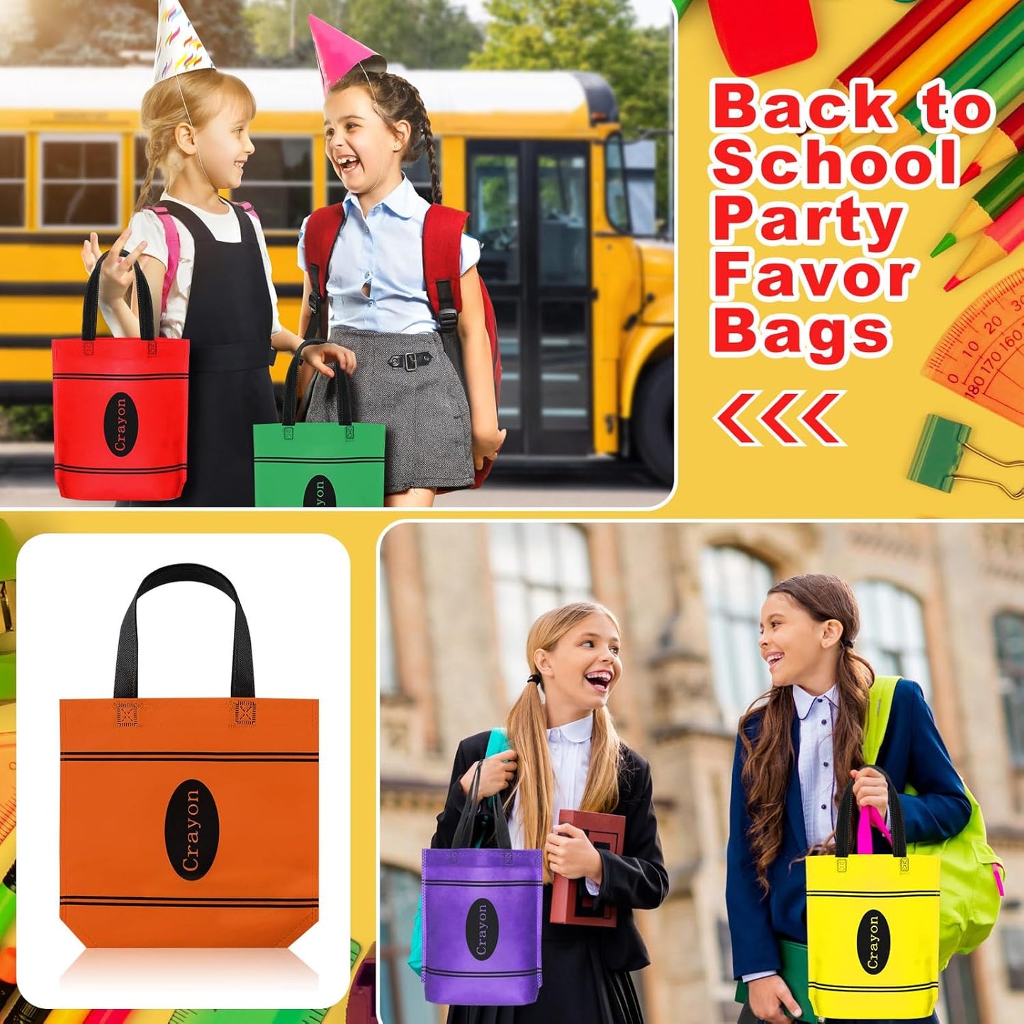 24 Hosuly Pcs Back to School Crayon Tote Bags End of Year Gift Bags Bulk Goodies Decor for Teacher Appreciation