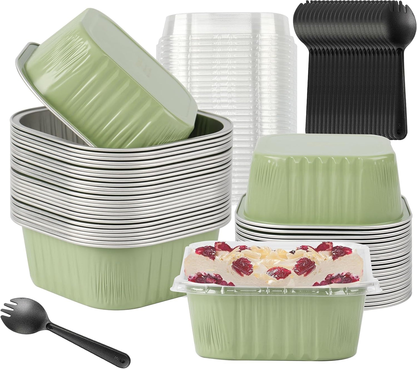 BAKINGPAK 30PCS Cupcake Liners With Lids, 10oz Square Mini Aluminum Pans, Disposable Ramekins for Children Party