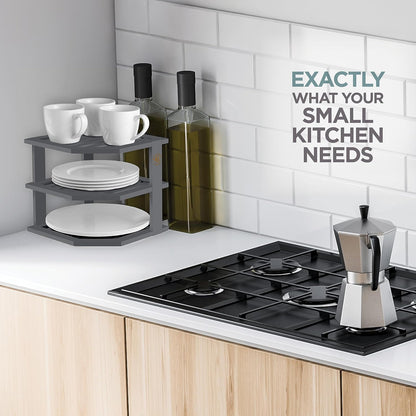 Bambuesi Plate Organizer for Cabinet, Bamboo Kitchen and Bathroom Organization for Space Saving