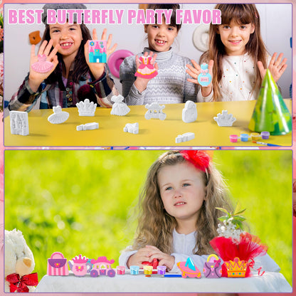 JellyArch 20 Set Princess DIY Painting Kit Ceramic to Paint Your Own Princess Rainbow Castle Statues Unpainted Plaster Figurines Brushes Acrylic Paints Bags Party Favor for Adults