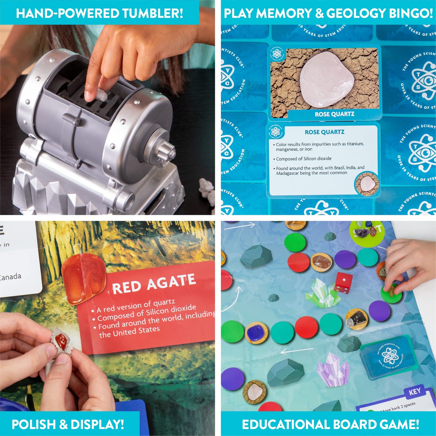 The Young Scientists Club Gemstone Treasures, Tumble & Polish Your Own Gemstones, DIY Rock Tumbler, Collect & Identify Gems, Great STEM Kit for Kids Ages 6, 7, 8, 9, Multi