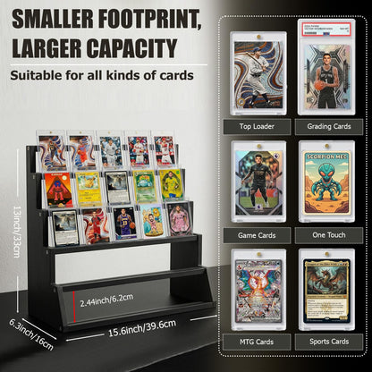2 Pack 5 Tier Wooden Card Display Stand – Vertical Card Holder Display for Trading Cards, Game Cards, Sports Cards, Graded PSA/BGS/SGC, Baseball, Basketball&Football(Soccer) Card Stand, Desk & Shelf Organize,Black