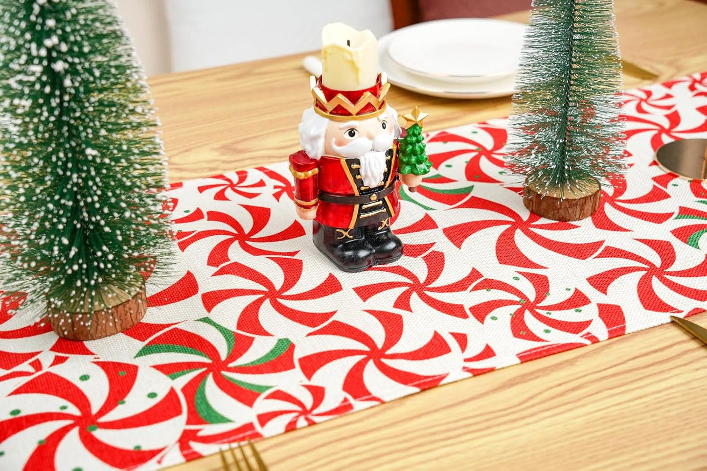 13x36 Inch Christmas Table Runner Candy Cane Swirl Lollipops Red Table Decoration for Home Seasonal Winter Xmas Holiday