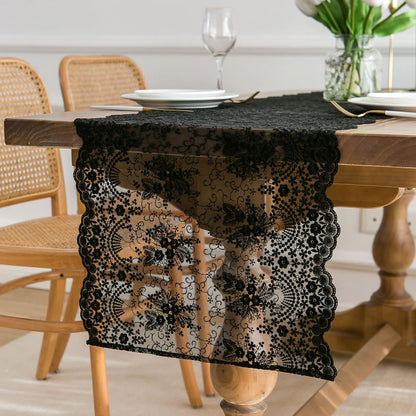 Insparkle Living 16 90 Lace Table Runner - x in, Embroidered Runner for End Table & Coffee Table, Vintage Black Lace