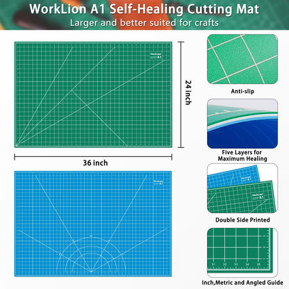 WORKLION 24" x 36" Large Self Healing PVC Cutting Mat, Double Sided, Gridded Rotary Cutting Board for Craft, Fabric, Quilting, Sewing, Scrapbooking - Art Project…