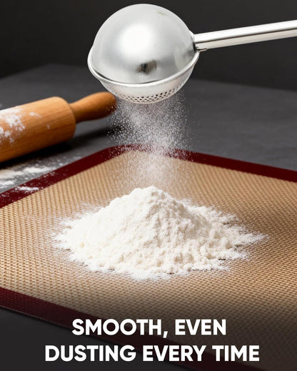 Skiennix Flour Duster - Stainless Steel Baking Sifter with One-Handed Spring Handle | Fine Mesh for Even Dusting