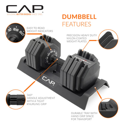 CAP Barbell 55 lb Pair of Adjustable Dumbbells with Full Rotation Black Handle