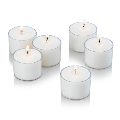 White Tea Light Candles with Clear Cup – Box of 24 – Extended Burn Time 10 Hour – Unscented and Smokeless Tealight – Perfect for Wedding, Party, Hotels, Restaurants