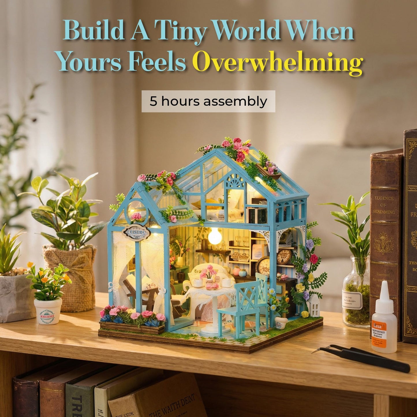 Book Nook Kit - DIY Miniature House Kit for Adults, Teens and Beginners, Booknook Library Tiny House Bookshelf Decor 3D Wooden Puzzle, Gifts for Family, Friends (Floral Reverie)