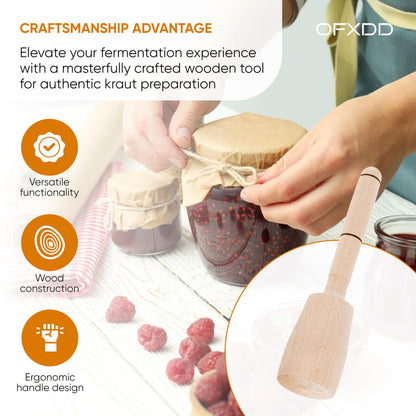 Cabbage Tamper for Saurkraut - Wooden Masher - Kitchen Wood Pounder - Kraut and Vegetable Masher