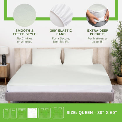 Four Seasons Essentials Queen Size Waterproof Mattress Protector, Cooling Viscose from Bamboo Fitted Sheet Mattress