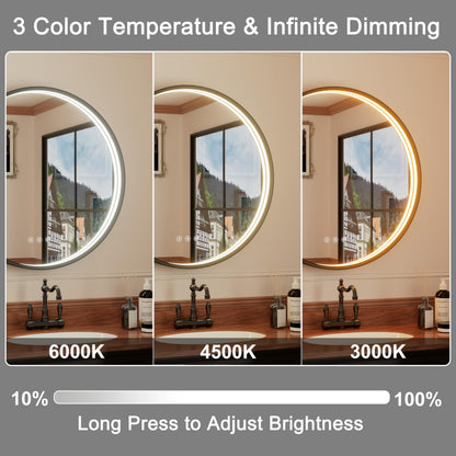 JSneijder 36 Inch Bluetooth Bathroom Mirror with LED Lights, Black Frame Round Vanity Mirror with Lights and Bluetooth, Anti-Fog, Dimmable, 3000K/4500K/6000K, CRI 90+,Memory Function