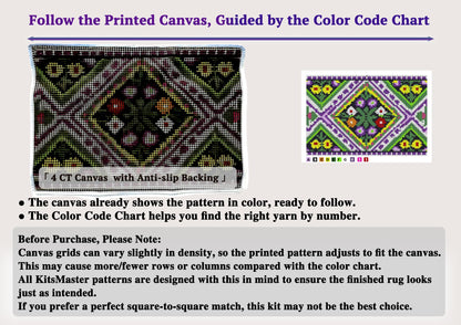 KitsMaster Vintage Garden Latch Hook Rug Kit, Floral DIY Rug Making Kit, Complete Craft Kit with Printed Canvas & Instructions, 23.6''x15.8'' (Floral Diamond)