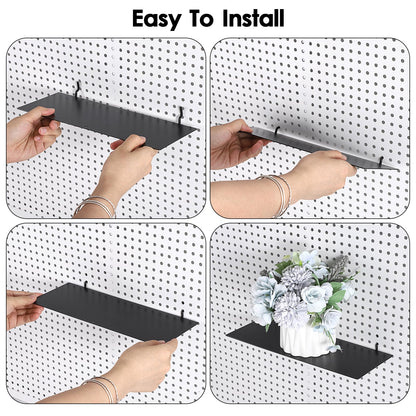 Kokone 6 Pack Pegboard Shelves with Lip Around the Edge, 12x4 Flat Display Shelves for Pegboard Storing or Displaying, Wall Pegboard Shelves Accessories Steel Tray for Garage Workshop Craft Room