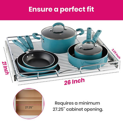 HOLDN’ STORAGE Pull Out Cabinet Organizer, Heavy Duty Caddy w/Lifetime Limited Warranty -26”W x 21”D - Requires At Least 27-1/4” Cabinet Opening, Steel Metal Cabinet Drawers Slide Out, Chrome