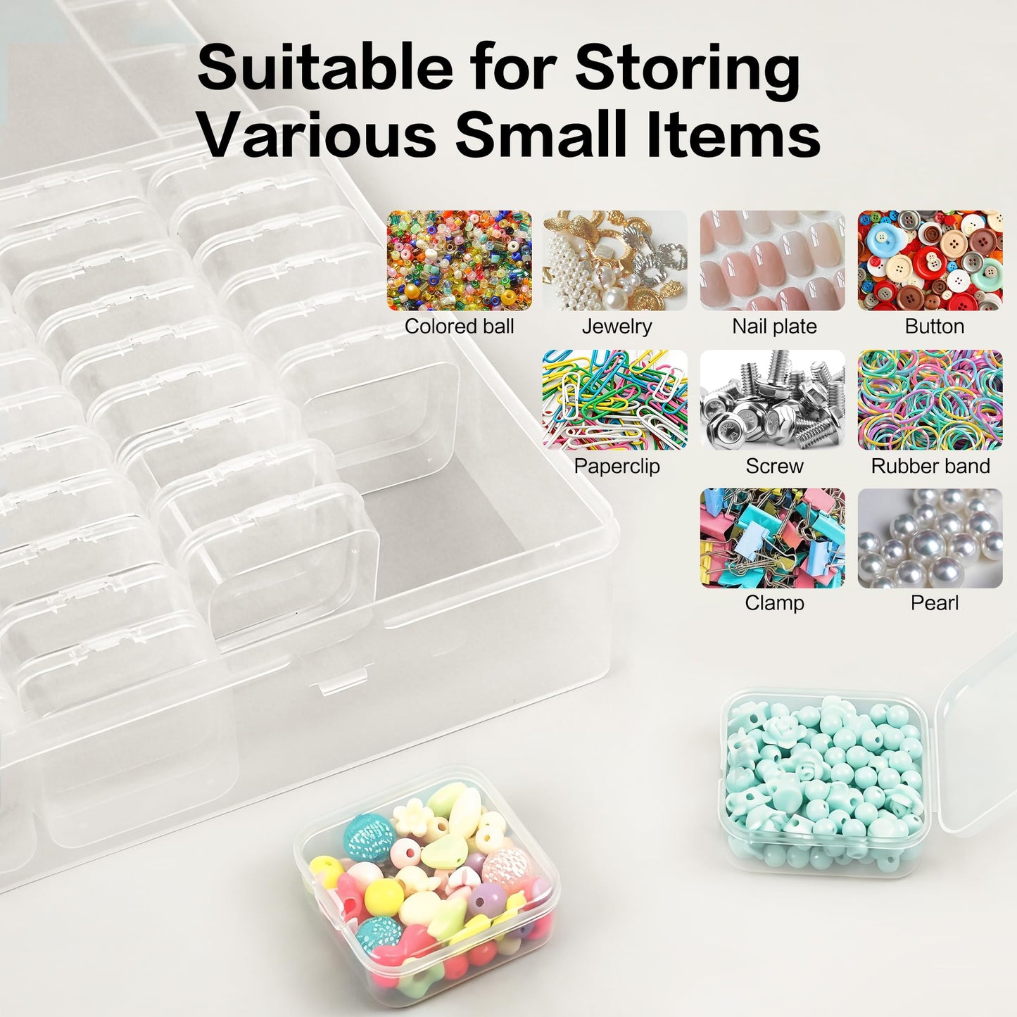 DILIBRA Large Bead Organizer Box, 66 Pcs Small Clear Storage Containers with Labels, Mini Bead Organizers and Storage Craft Case with Handle for Jewelry Bracelet Screws Seeds Diamonds Arts Small Parts