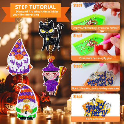 Bucherry 32 Pieces Halloween DIY Diamond Key Chain Halloween Diamond Art Ornaments Rhinestone Pendant Hanging Decor for Halloween DIY (Scary Style)