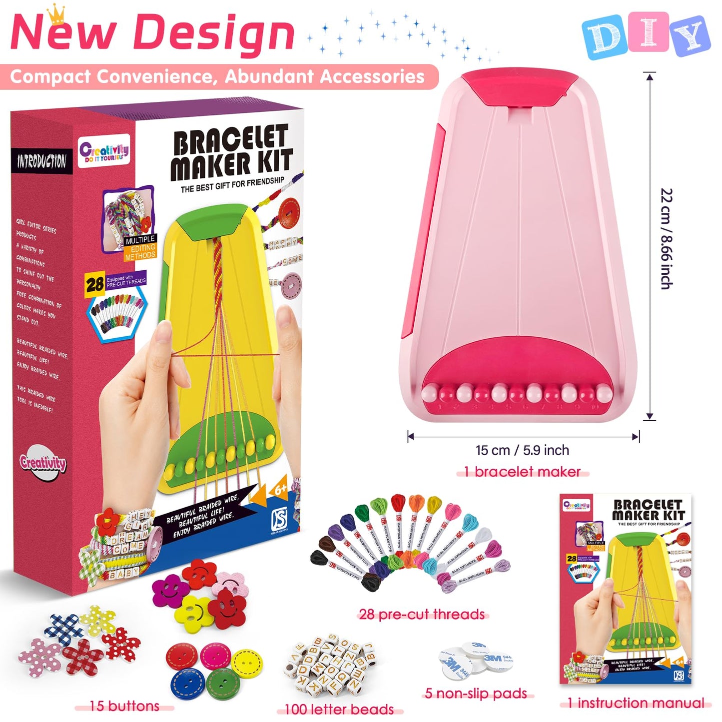 Friendship Bracelet Making Kit for Girls Ages 8-12, Kids Jewelry Making Kit with 28 Pre-Cut Threads and Letter Beads, Arts and Crafts for Kids, Birthday Easter Gifts for 6 7 8 9 10 11 12 Year Old
